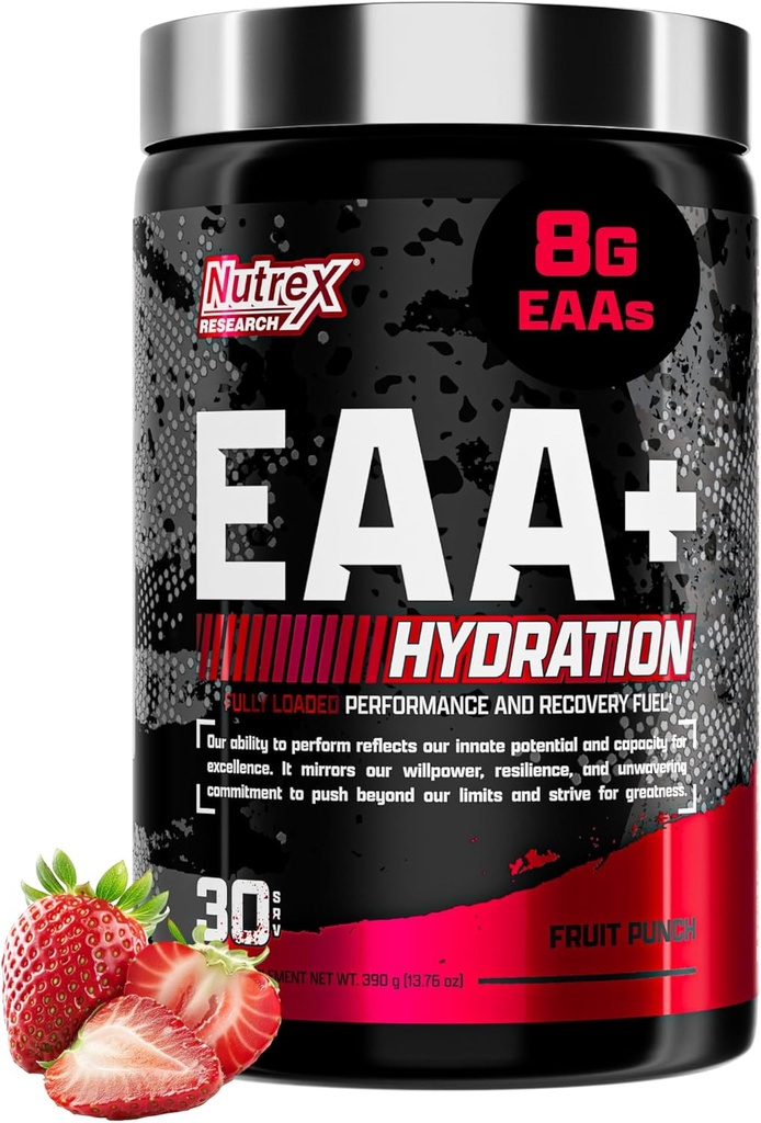 Nutrex Research EAA Hydration | EAAs + BCAAパウダー | 筋肉の回復・強度・筋肉の回復・耐久性 | 8G エッセンシャルアミノ酸 + 電解液 | 30 サービング(フルーツパンチ)