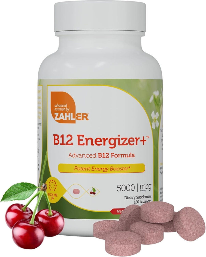 Zahler Energizer+のビタミンB12-5000のmcgのビタミンB12 -自然なチェリーの味の分解性のLozenges - Kosherのグルテンフリーの非GMO B12のビタミン5000のmcg、米国で作られたエネルギーBoost(120の計算)