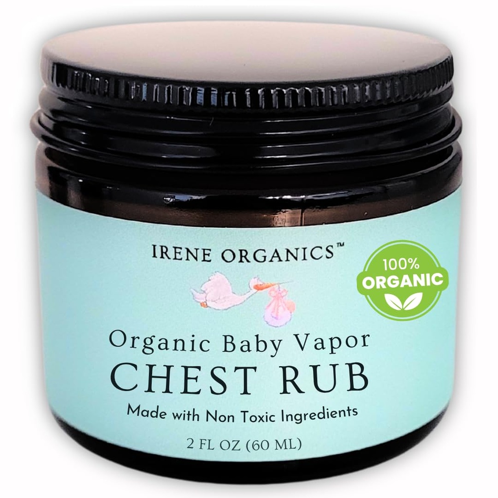Irene Organics Organic Baby Vapor Chest Rub Clean Vapo Rubは、Eucalyptusエッセンシャルオイルなどの非有毒成分で作られた、すべての年齢、新生児および乳児の安全、シックキッズエッセンシャル