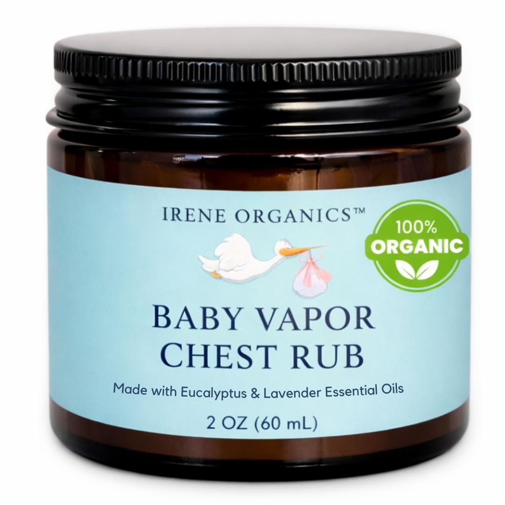 Irene Organics Organic Baby Vapor Chest Rub Clean Vapo Rubは、Eucalyptusエッセンシャルオイルなどの非有毒成分で作られた、すべての年齢、新生児および乳児の安全、シックキッズエッセンシャル