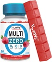 YUM-V'S Multivitamin Zero Gummies by YumVs | 女性と男性のための砂糖フリービタミンサプリメント | クロム、チアミン、マグネシウム | 天然ラズベリー味覚 - 60 カウント - レッドピルボックス