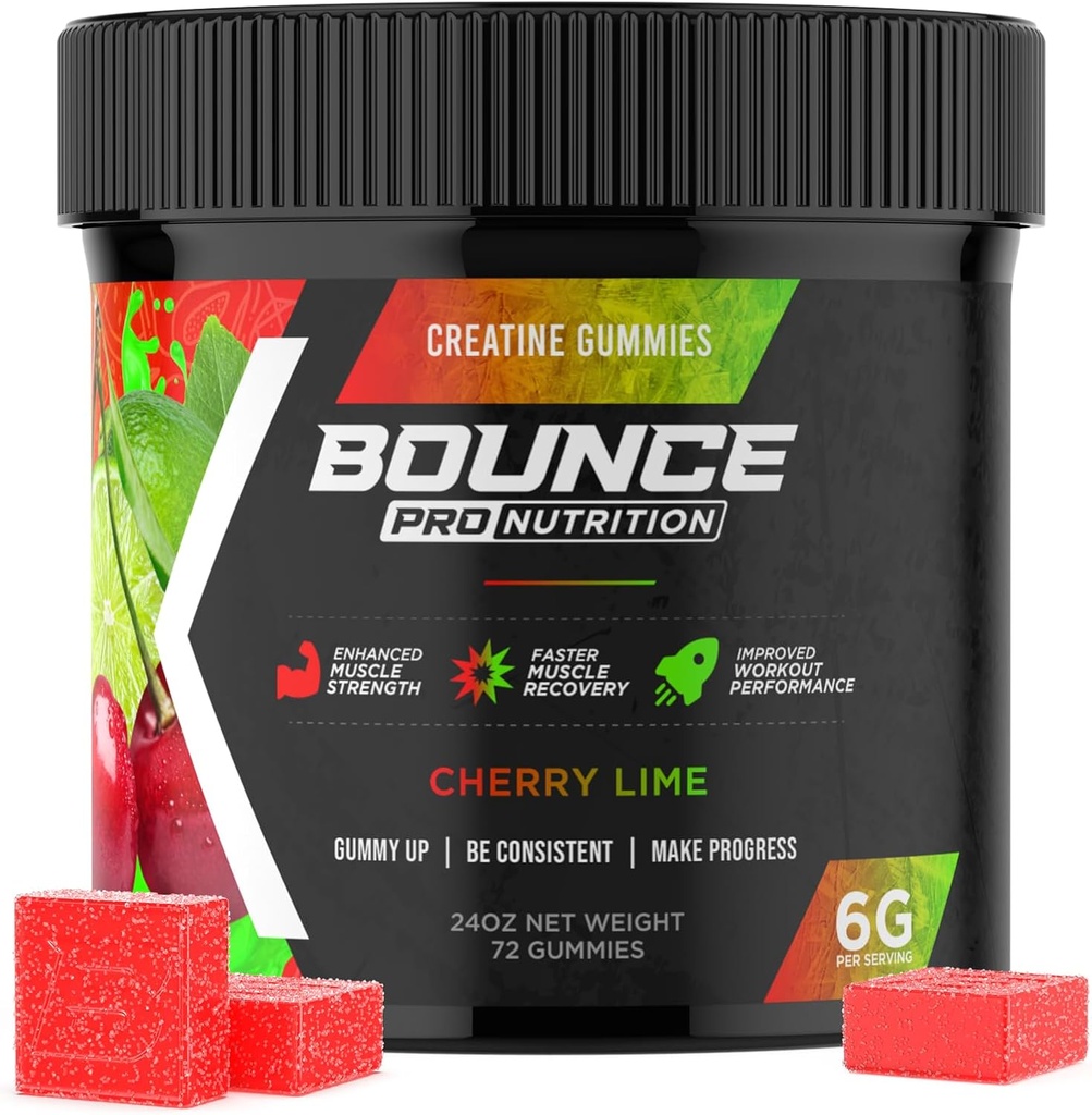 バウンスプロクレアチン Monohydrate 男性と女性のためのグミー, 低カロリー, サービングあたりのクレアチンの6G, 完全菜食主義者の, アンチMelting, グルテンフリー, 非GMO, ガミーあたりクレアチンの2g (72カラット, チェリーライム)