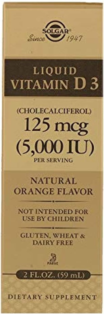 ソルガー液体ビタミンD3 125 mcg(5,000 IU) - 2 fl oz - おいしい、天然オレンジ味 - ヘルシーなボンドと歯を維持するのに役立ちます - 免疫システムサポート - グルテンフリー、乳製品無料、コシャ - 59 サービング