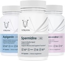 Vitruvin Longevity Plus(Spermidine 2x10mg、Apigenin 2x50mg、Resveratrol 500mg + Piperine 5mg)ビーガン、非GMO、グルテンフリー、ゼラチンフリー。