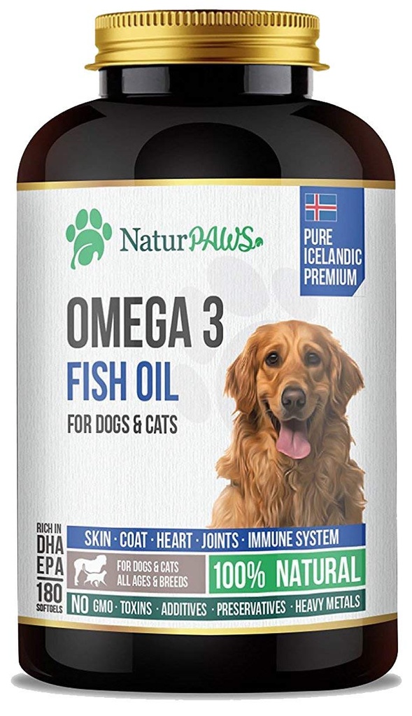 犬と猫のためのオメガ3魚油サプリメント - 1000mgピュアDHAとEPAオメガス - 健康なコートと皮膚、心臓、免疫システム、関節とヒップ - 180ソフトゲルをサポート
