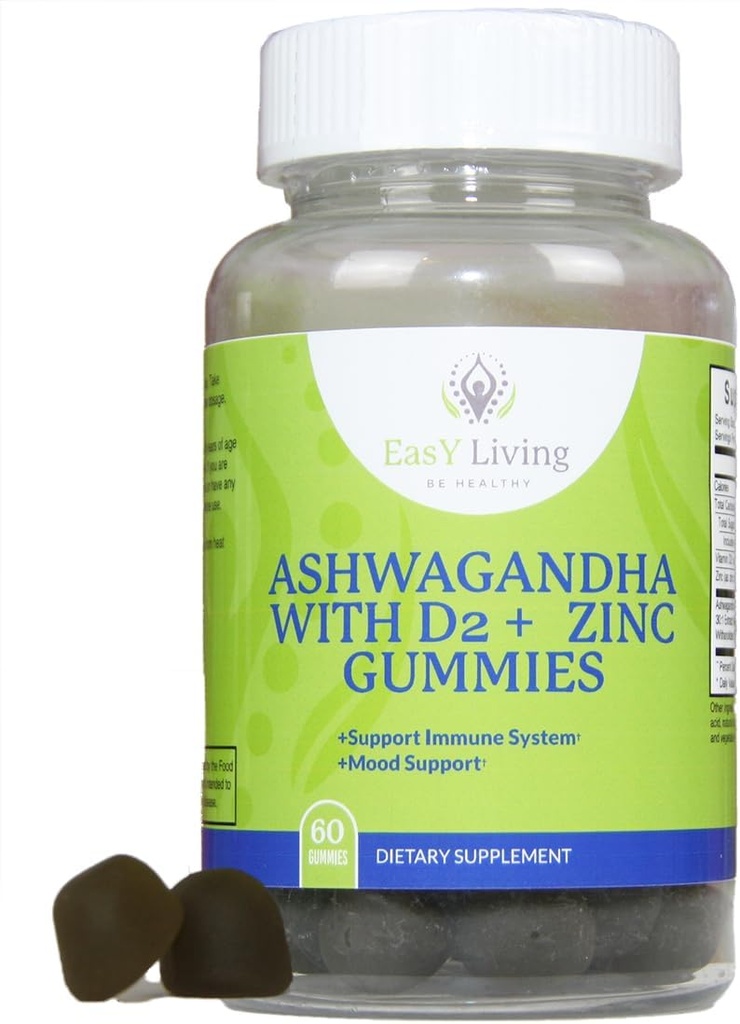 Ashwagandha 1500mg VitaminD2 200mcg 亜鉛4mg ストレスリリーフ&免疫システムサポートのためのPS|Vegan Non-GMOグルテンフリーゼラチン無料|60カウント
