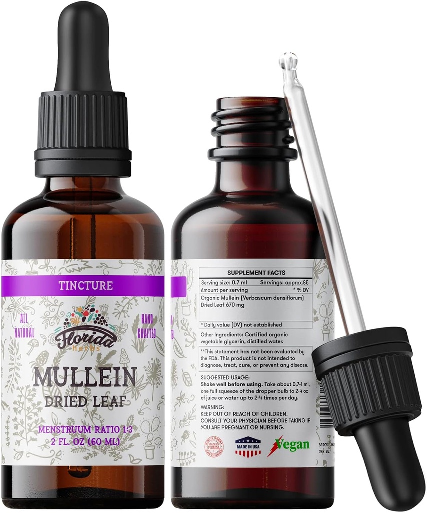 Mulleinのチンキのエキス、有機のMullein (Verbascumのdensiflorum)は冷たい出版物された野菜グリセリン670の葉の草の補足を乾燥しました