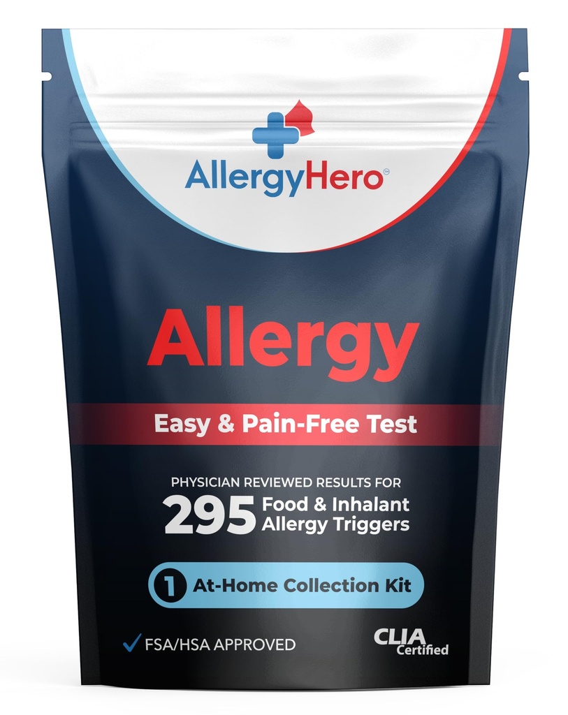AllergyHero 包括的な食品と環境アレルギー検査キット 295 大人と子供のためのトリガ - 簡単かつ痛みのない自宅での使用 アレルギー検査キット 正確な結果