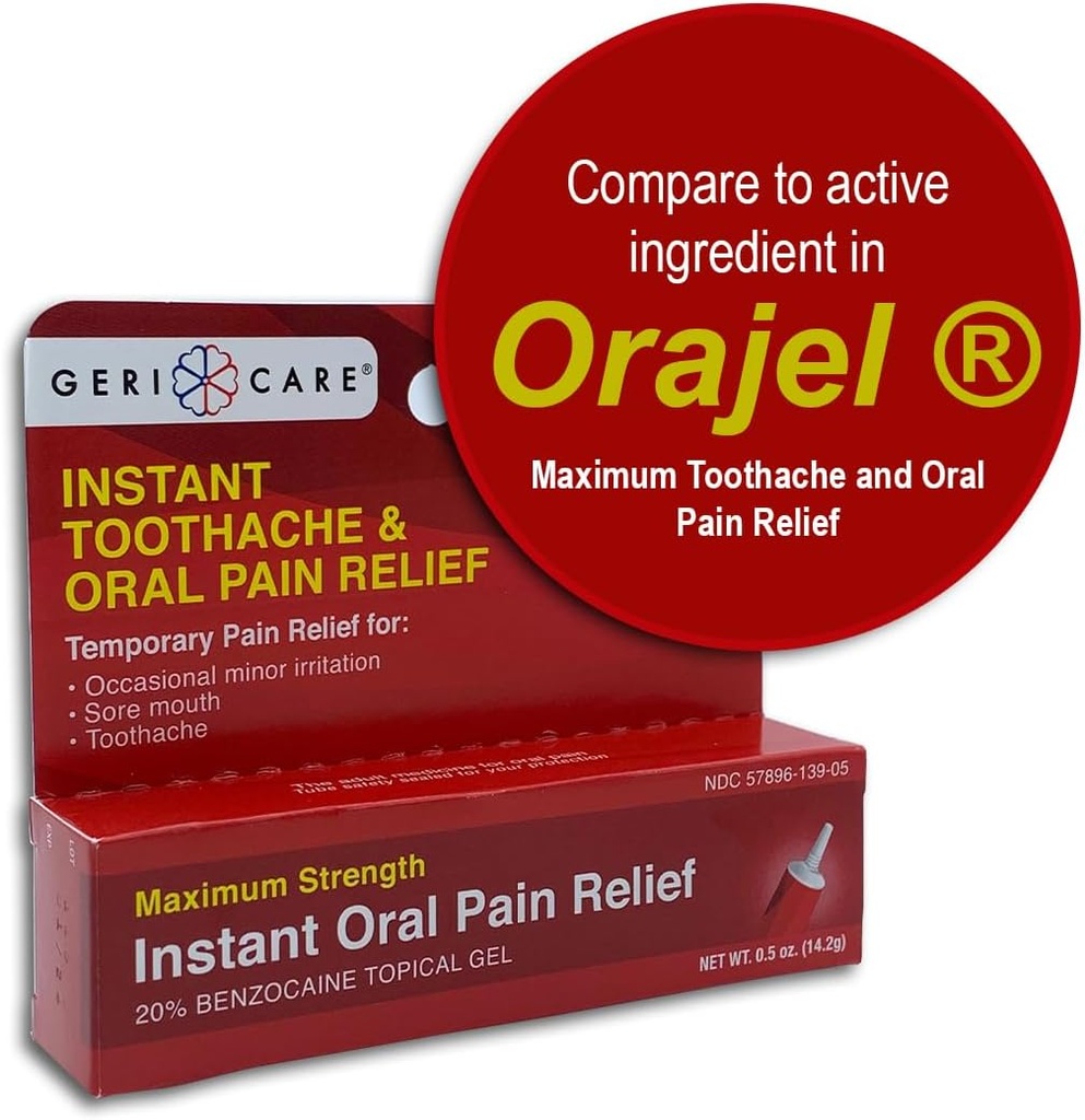 GeriCareのBenzocaine 20%の最高の強さの歯痛及び口頭即刻の痛みの救助のゲル0.5のoz。歯痛、ガムの苛立ち、感受性及び口の傷のための速い行為のNumbingの痛みの処置、(パッケージ1)