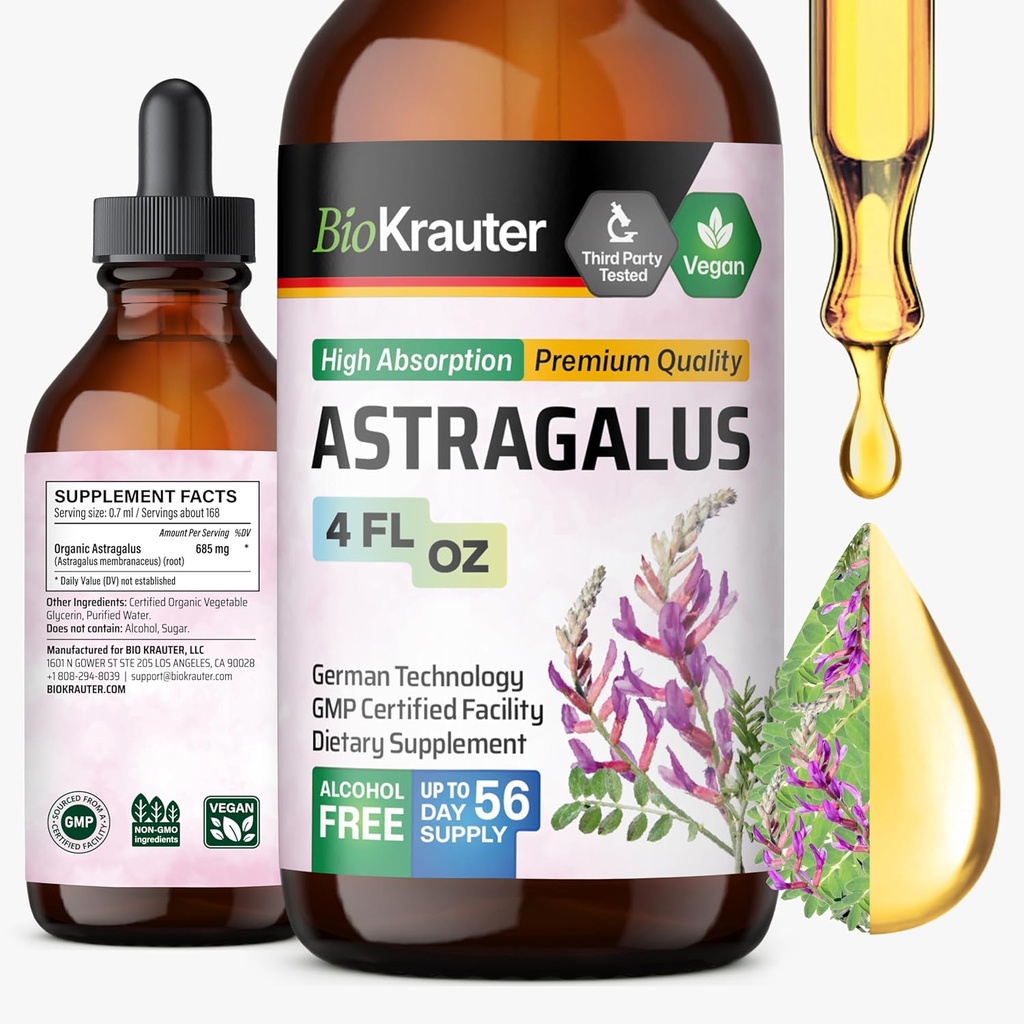BIO KRAUTER Astragalus Tincture - 免疫サポートのためのAstragalus Root抽出物 - アルコールと砂糖無料 - 高吸収 - ビーガンドロップ 4 Fl.Oz.