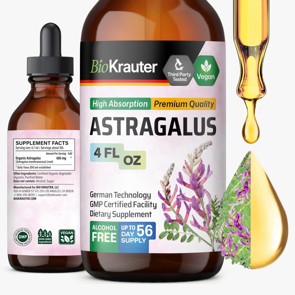 BIO KRAUTER Astragalus Tincture - 免疫サポートのためのAstragalus Root抽出物 - アルコールと砂糖無料 - 高吸収 - ビーガンドロップ 4 Fl.Oz.