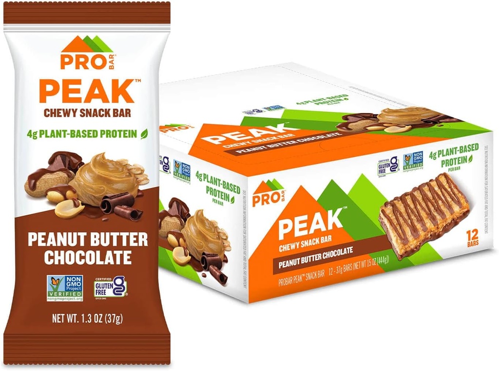 PROBAR - Peak Bar, Peanut Butter Chocolate Snack Bars, 4g Protein, Non-GMO, Gluten-Free (Pack of 12)