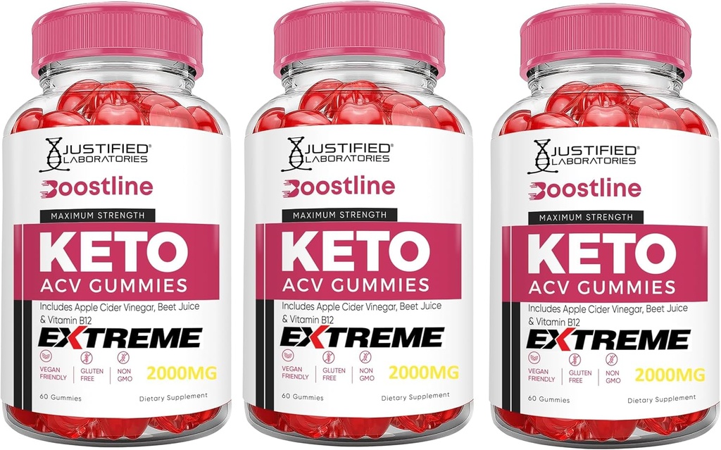 Justified Laboratories (3 Pack Boostline Keto ACV Gummies Extreme 2000MG Boost Line Keto Gummies Apple Cider Vinegar Formulated with Pomegranate Beet Juice Powder B12 Vegan Non GMO 180 Gummys