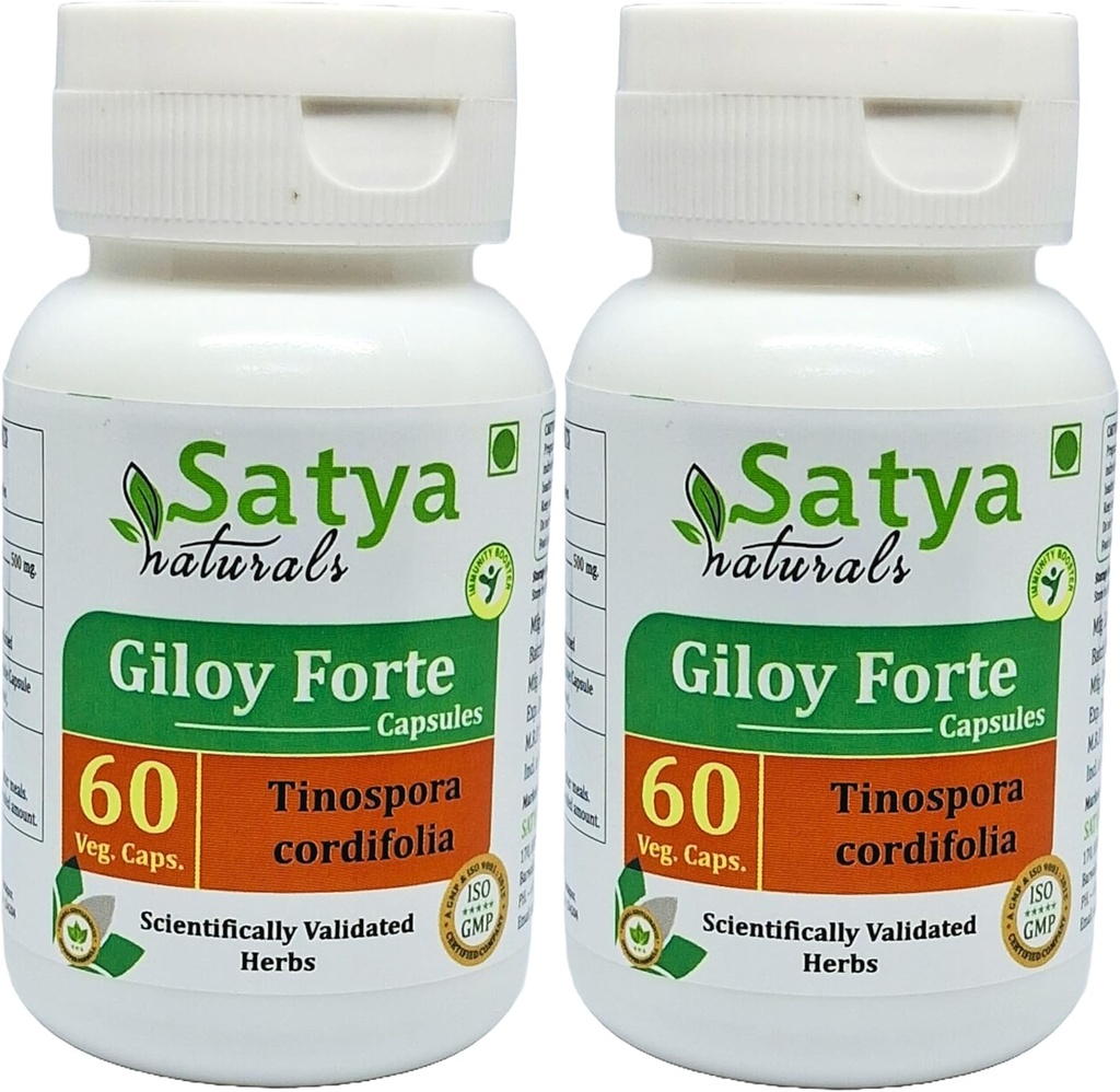 Giloy Forte カプセル 500 mg. 60 Veg. カプセル | Guduchi (Tinospora Cordifolia) 男性と女性のための抽出カプセル | インドのアーユルヴェーダハーブサプリメント/救済 (2 ボトル 60 カプセル)