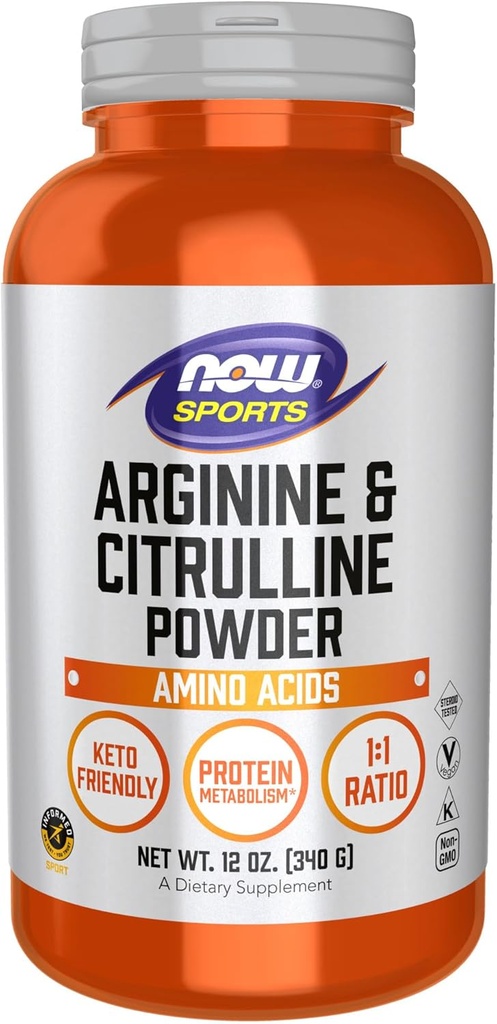 NOW Foods Sports Nutrition, Arginine & Citrulline Powder, 1:1 Ratio, Amino Acid, 12-Ounce