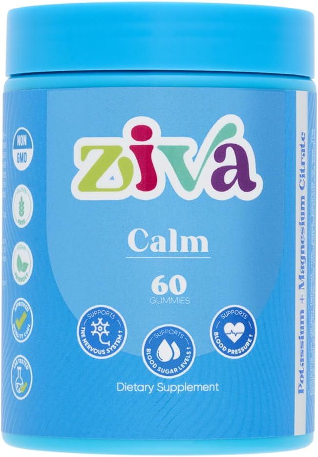 Ziva Calm Gummies – リラックスのためのカリウムのクエン酸塩とマグネシウムのクエン酸塩サプリメント, ストレス救済と筋肉のサポート – 60 カウント