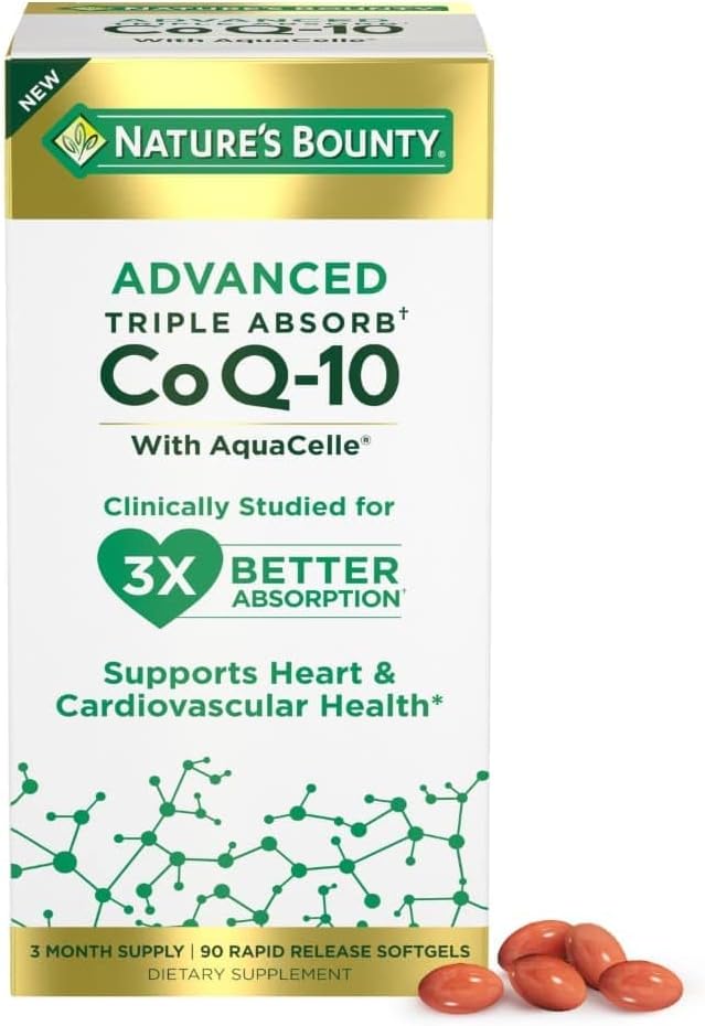Nature's Bounty Advanced Tripleは、Co Q-10、心臓の健康、急速なリリースSoftgels、90 Ctを吸収します
