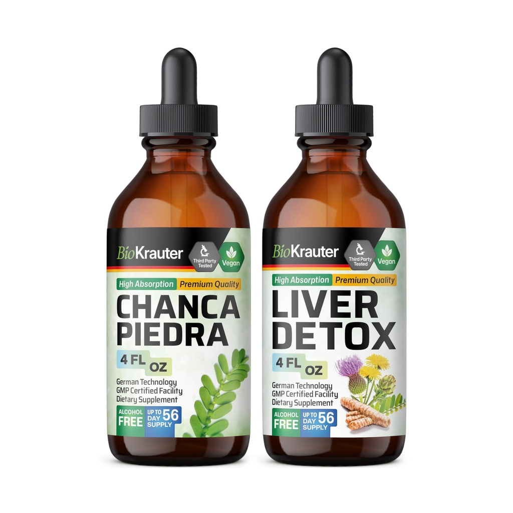 BIO KRAUTER Chanca Piedra Tincture 4 Fl. Oz. & Liver Detox Tincture 4 Fl. Oz.