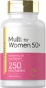 Carlyle Multivitamin for Women 50 Plus | 250 Mini Tablets | Iron Free Supplement | Vitamins A, B12, C, D3, Folate (as Folic Acid) and Calcium | Non-GMO, Gluten Free