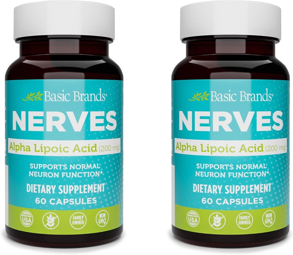 基本的なブランドアルファリポ酸200mg - 健康な神経機能及び代謝のための強力な酸化防止ALAの補足 - 60のカプセル - 2-パック