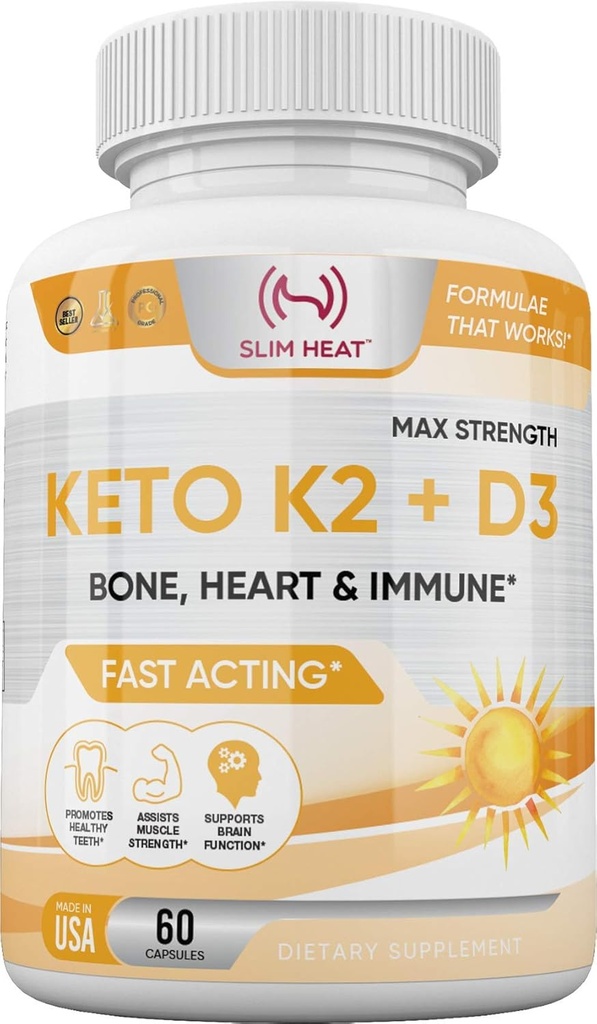 ビタミンK2 +カルシウム付きD3 - 骨、心臓および免疫式 - 女性と男性のためのK2 D3ビタミンサプリメント - 60カプセル
