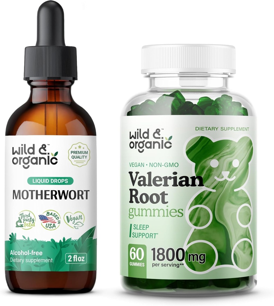 ワイルド & オーガニック マザーワート Tincture 2 fl oz & Valerian Root Gummies