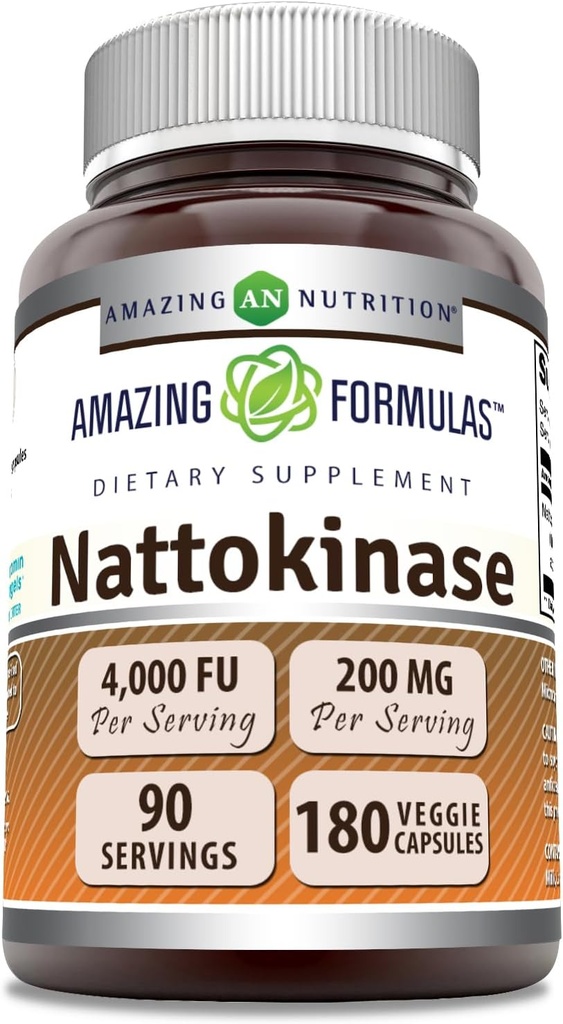 アメイジングフォーミュラ ナトキナーゼ 栄養補助食品 100 mg ベジギーカプセルサプリメント | 2000 FU 酵素活性 | 非GMO | グルテンフリー | アメリカ製 (180 カウント)