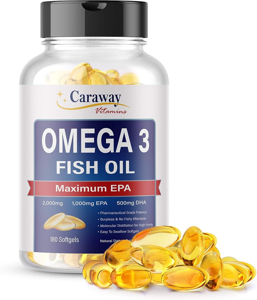 オメガ3の魚油2,000mg-薬剤の等級。1000mg EPA 500mg DHA。 魚介類の後味のないカプセル。 すべての自然、有機、非GMO、グルテンフリー男性と女性のために。