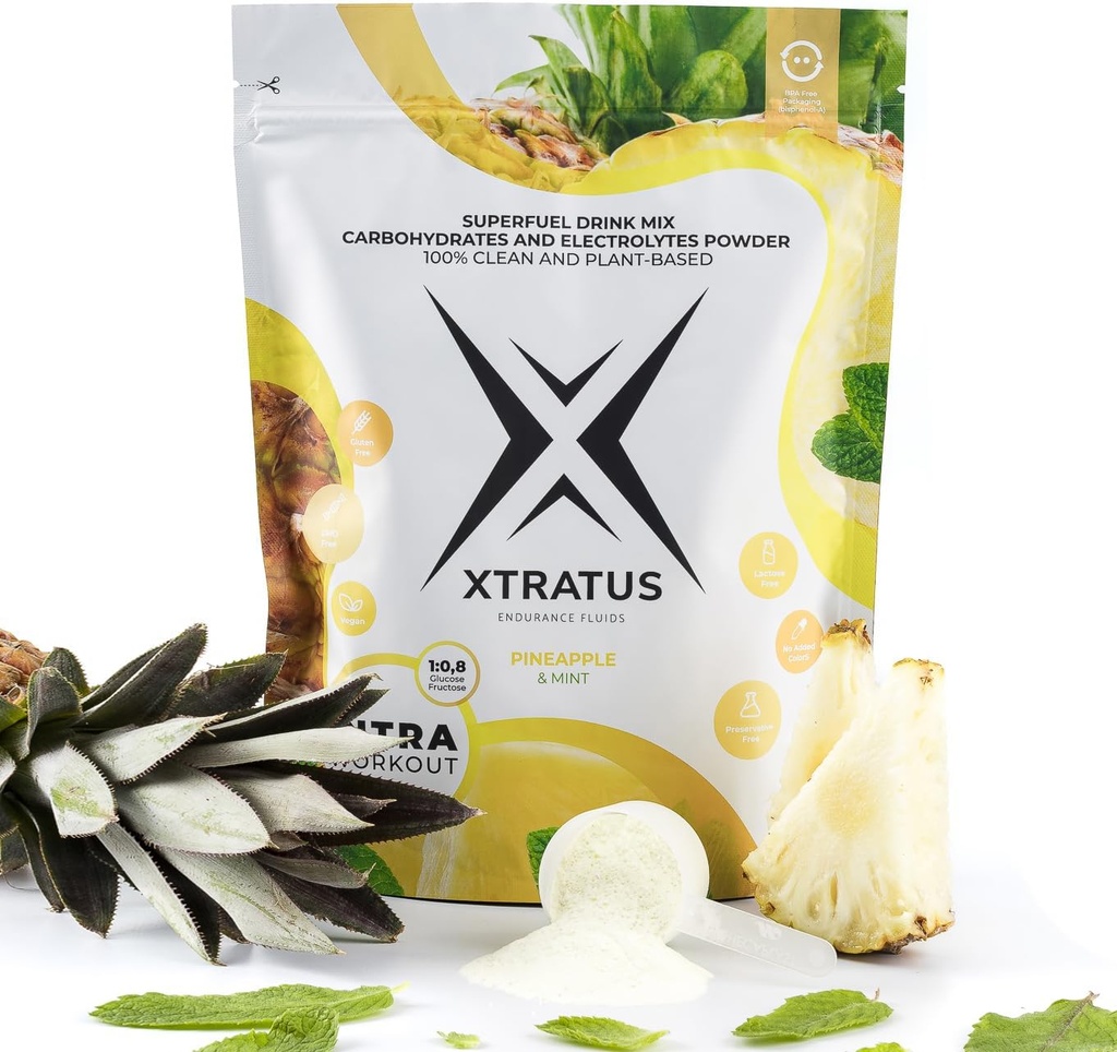 パイナップルとミント - 炭水化物と電解液のイントラトレーニングサプリメント。 極度の燃料飲み物の組合せ。 1:0,8 (ブドウ糖:フルクトース)。 実質の果物, ビーガン - 35,27 Oz.