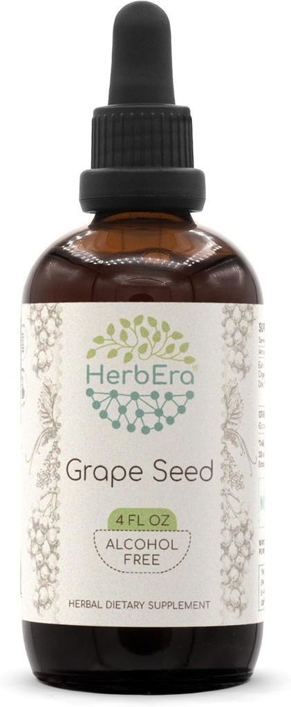 ブドウ種子B120アルコールフリーハーブエキスのチンキ、濃縮液ドロップナチュラルグレープ(Vitis Vinifera)ドライシード(4 Fl Oz)