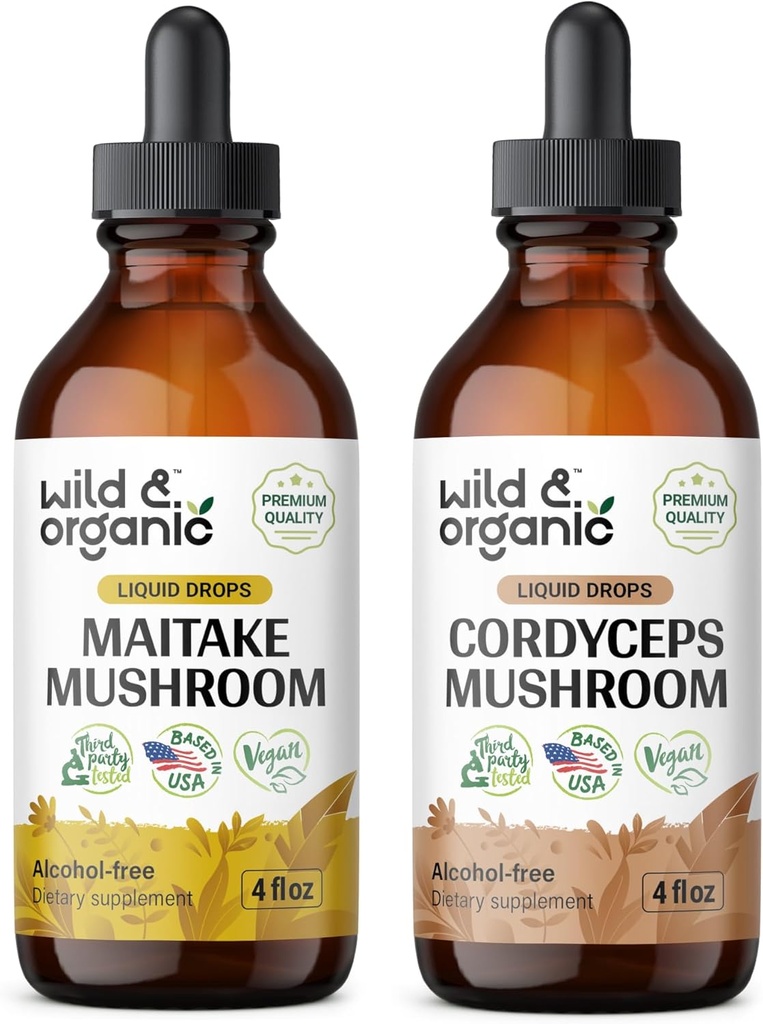 ワイルド & オーガニック Maitake のきのこ Tincture 4 fl oz & Cordyceps のきのこの Tincture 4 fl oz