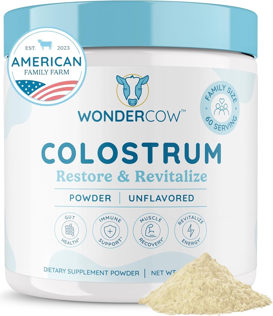 WONDERCOW Colostrumは、腸の健康、免疫サポート、筋肉の回復と健康のためのサプリメントパウダーを補います | 天然のIgGの純粋な全ホウ素のColostrumスーパーフード、不燃、60のサービング