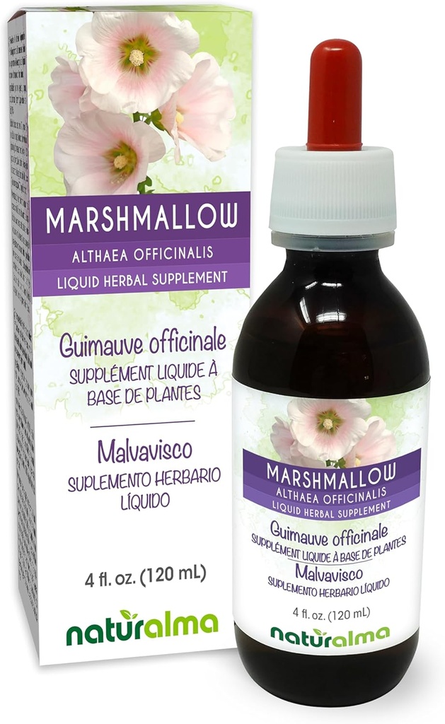 ナチュラルマ・マシュマロ (Althaea officinalis) ルートアルコールフリーのチンキ - 4 fl oz 液体エキス ドロップ - ハーブサプリメント - ビーガン