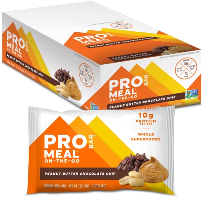 PROBAR - 食事バー、ピーナッツバターチョコレートチップ、非GMO、グルテンフリー、健康、植物ベースの食品原料、自然エネルギー(12カウント)