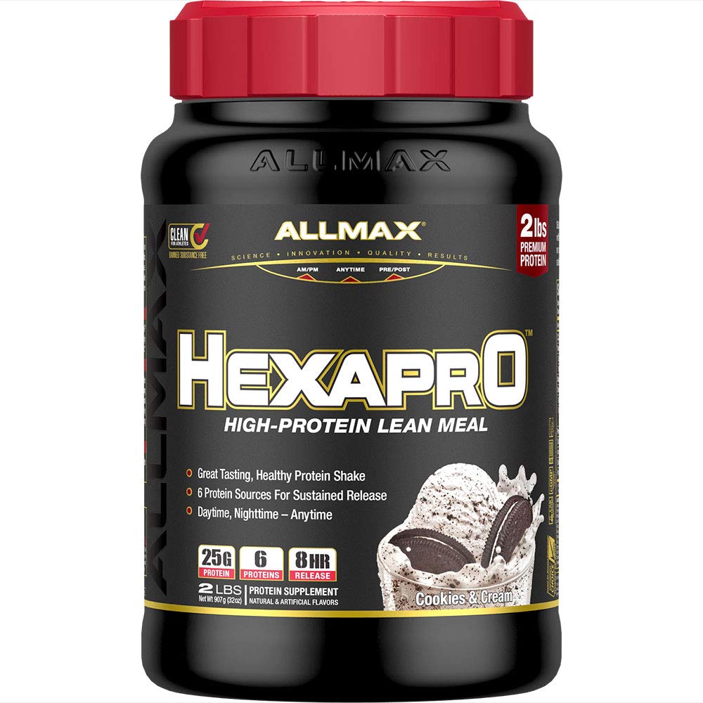 ALLMAX HEXAPRO、クッキー&クリーム - 2 lb - 25 サービングあたりのタンパク質のグラム - 8 時間の持続的なリリース - ゼロ砂糖 - 21 サービング