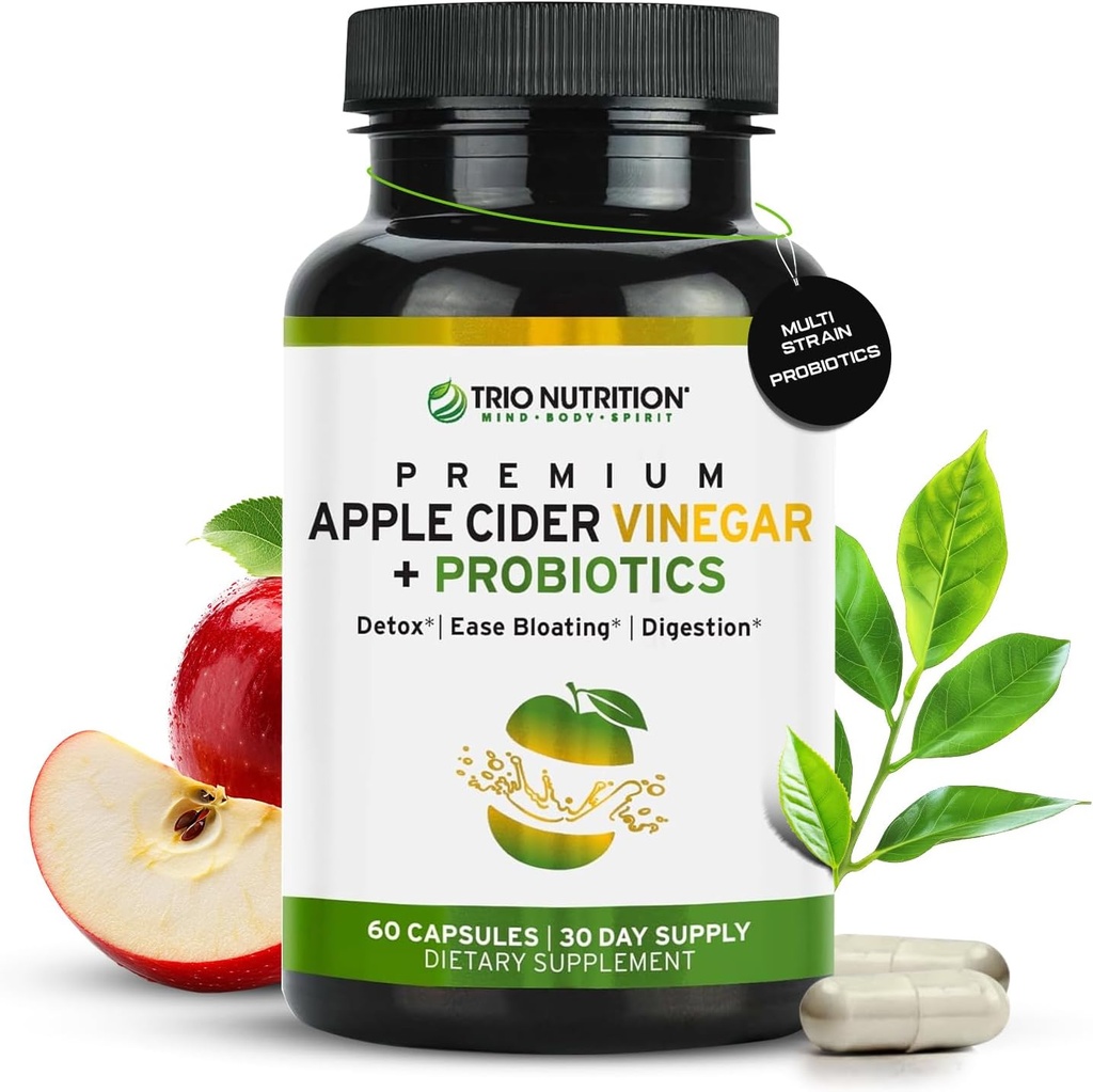 TRIO NUTRITION Apple Cider Vinegar カプセルとマルチストレインプロバイオティクス - 天然砂糖無料 ACV カプセルと腸の健康、免疫、ボディクレンジング&ヘルシー pH - 代謝ブースター*