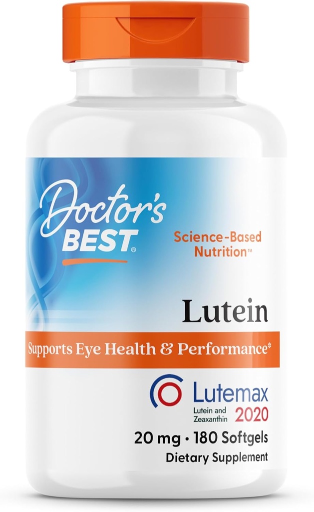 Doctor's Best Lutein, 20 mg, Supports Eye Health & Performance, Non-GMO, Gluten Free 180 Softgels