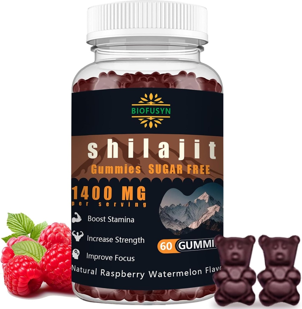 男性と女性のためのシラジットグミー - 1400mg、純粋なヒマラヤンサプリメント、ミネラル&フルヴィク酸、エネルギー、脳、免疫ブースト、ラズベリースイカフレーバー