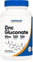 Nutricost亜鉛グルコネート120ベジタリアンカプセル(50mg) - グルテンフリーで非GMO