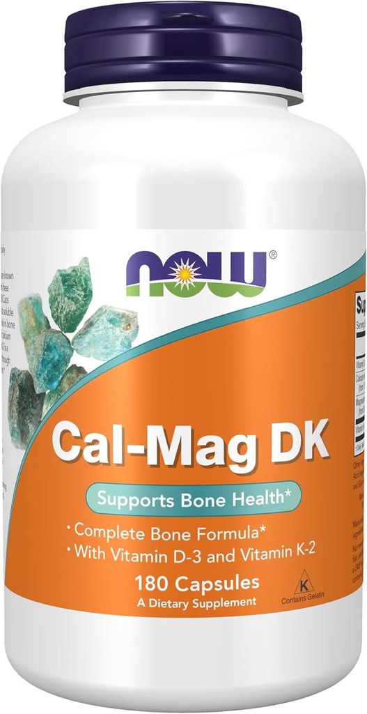NOW Foods Supplements, Cal-Mag DK with Vitamin D-3 and Vitamin K-2, Supports Bone Health*, 180 Capsules