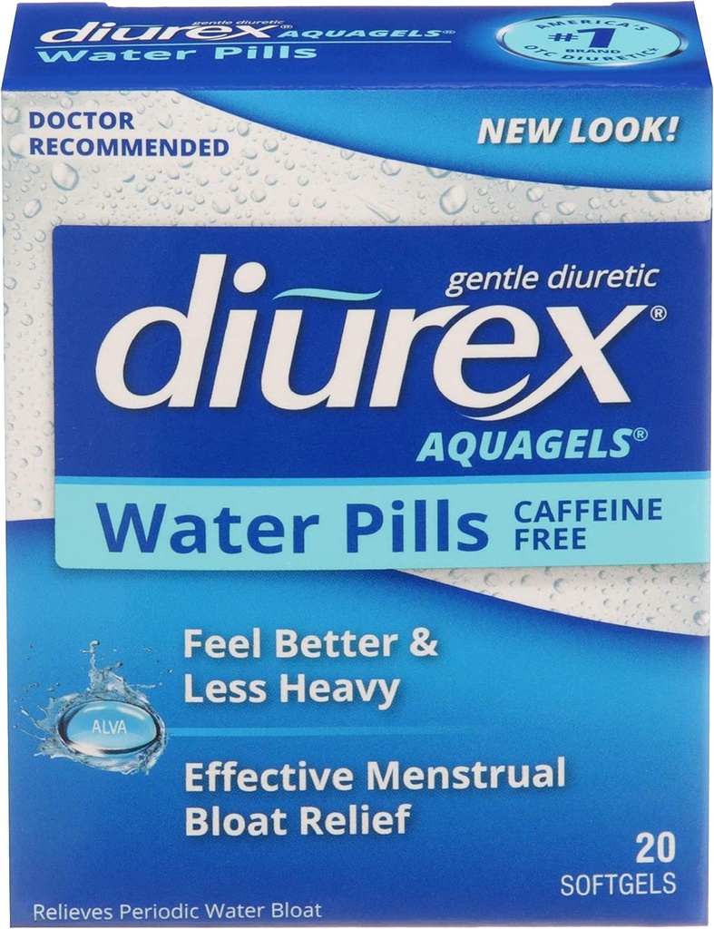 Diurex Aquagels - Caffeine Free Diuretic - Immediate Release - Relieve Water Bloat - 20 Count