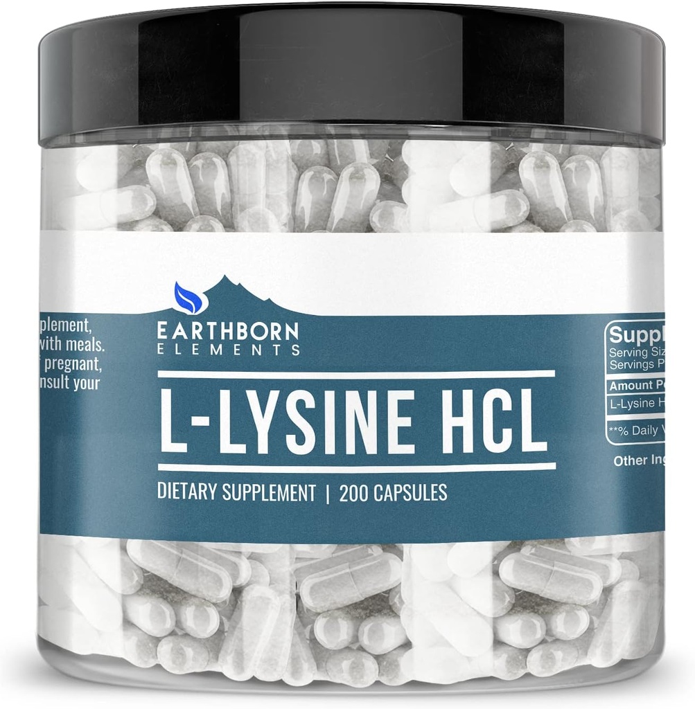 地球の要素 L-Lysine HCL 200のカプセル、純粋及びUndiluted、添加物無し