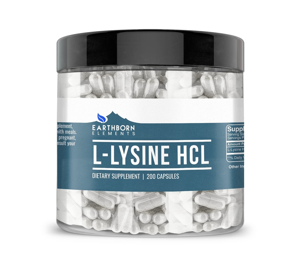 地球の要素 L-Lysine HCL 200のカプセル、純粋及びUndiluted、添加物無し
