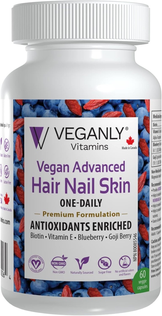 ビーガンアドバンストヘアネイルスキンワンデイリー、60ベジギーキャップ - 抗酸化剤が豊富。 毛を改良し、皮の健康および釘の健康を改善して下さい-Biotin及び自然なSuperfoodと基づく植物