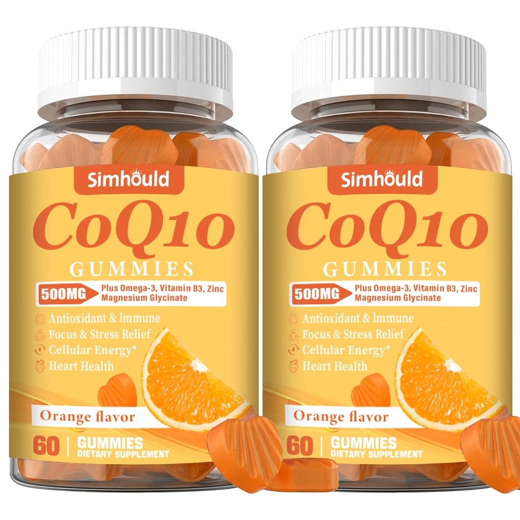 2つのパックCoQ10 500MGのガミー-プラスOmega-3、マグネシウム、ビタミンB3及び亜鉛-心の健康、細胞エネルギー及び酸化防止、非GMO 120の計算のための3Xよりよい吸収の補酵素Q10の補足