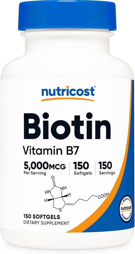 Nutricost Biotin (5,000mcg) 150 Softgels - Vitamin B7 - Gluten Free, Non-GMO
