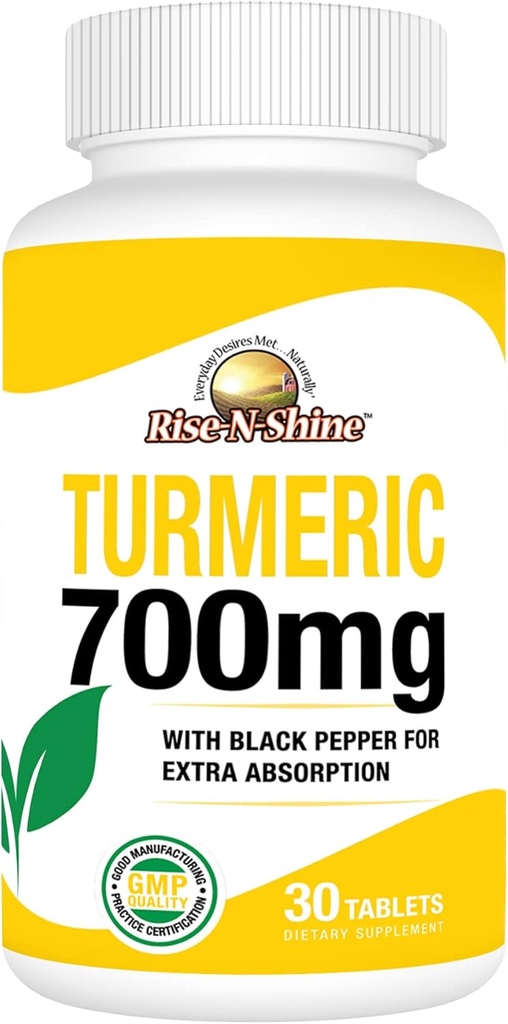 黒胡椒とターメリッククルクミンのRise-N-Shine 700mg - 皮膚と関節のサポートのためのハーブサプリメント - 30日の供給