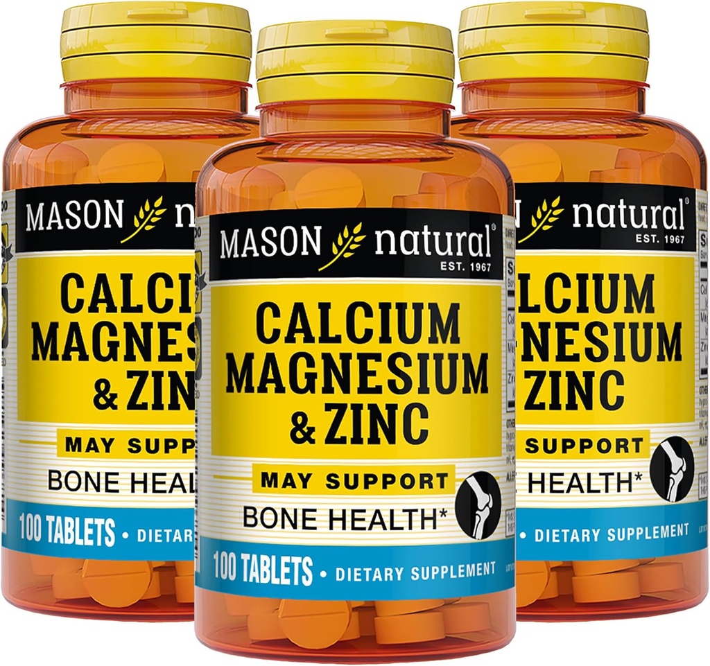 Mason Natural Calcium Magnesium & Zinc, 300,Day Supply, Supports Normal Bone Health & Immune System Booster, 3 Pack