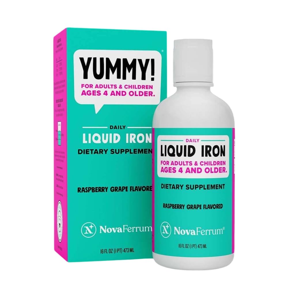 NovaFerrum Yummy 16 Fl Oz | 年齢4歳までの液体鉄サプリメント | 鉄・鉄・鉄の18mg | グルテンフリー | 砂糖フリー | ラズベリーグレープ