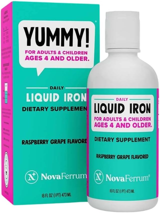 NovaFerrum Yummy 16 Fl Oz | 年齢4歳までの液体鉄サプリメント | 鉄・鉄・鉄の18mg | グルテンフリー | 砂糖フリー | ラズベリーグレープ